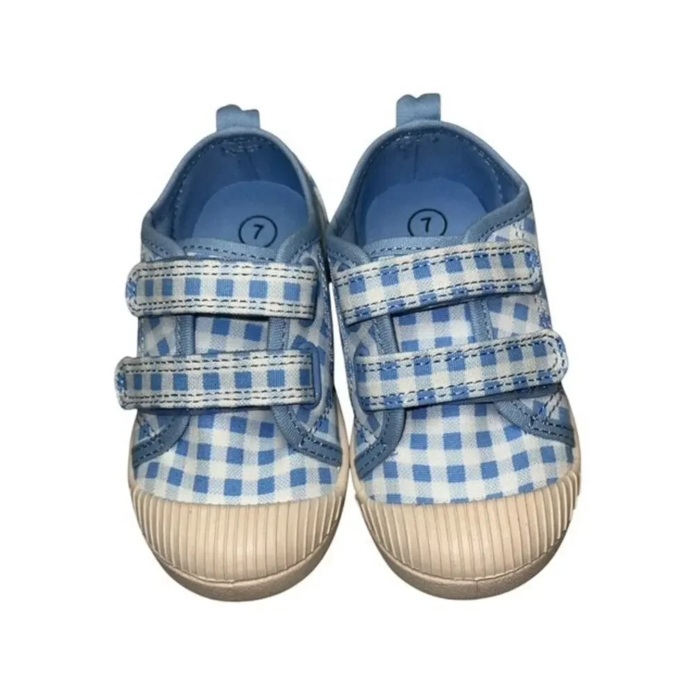 Cat & Jack Shoes Toddler Size 7 Blue Gingham Checked Parker Sneaker Hook & Loop